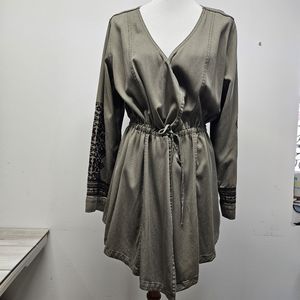 Knox Rose Embroidered Sleeve Detail Cinched Waist Drawstring Tie Utility Jacket